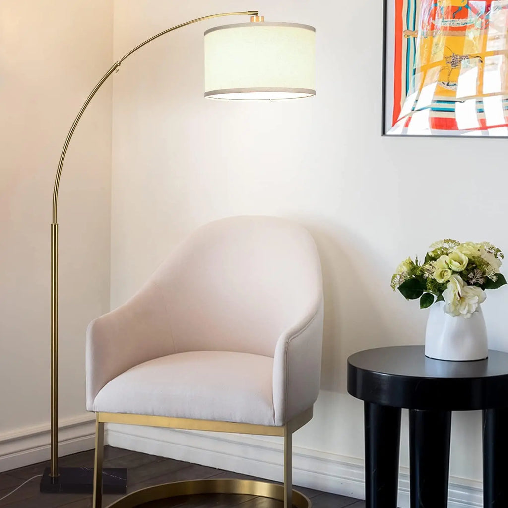 Logan Arc Floor Lamp, Gold/Brass Standing Lamp for Living Room, Office, Bedroom – Modern Decor, Reading Light