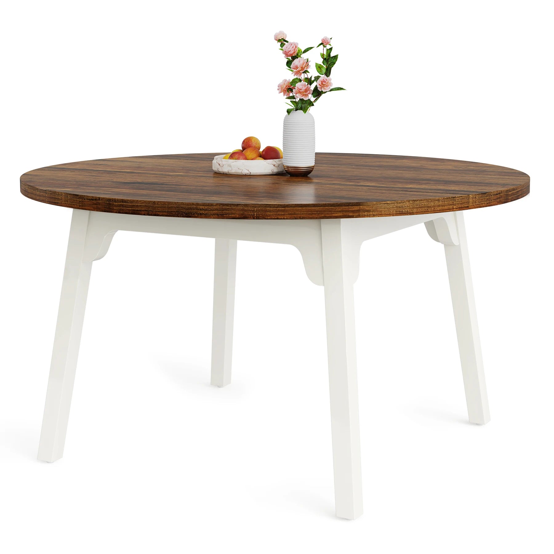 Tribesigns Round Dining Table, 46-Inch(118cm)Wood Kitchen Table with Sturdy Metal Base for 4-6 People,Rustic Brown