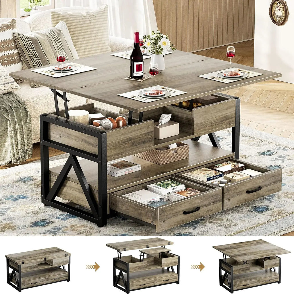 Customized.40" Lift Top Coffee Table,4 in 1 Multi-Function Lift Coffee Tables with Storage Drawers and Hidden Compartmen,Farmhou