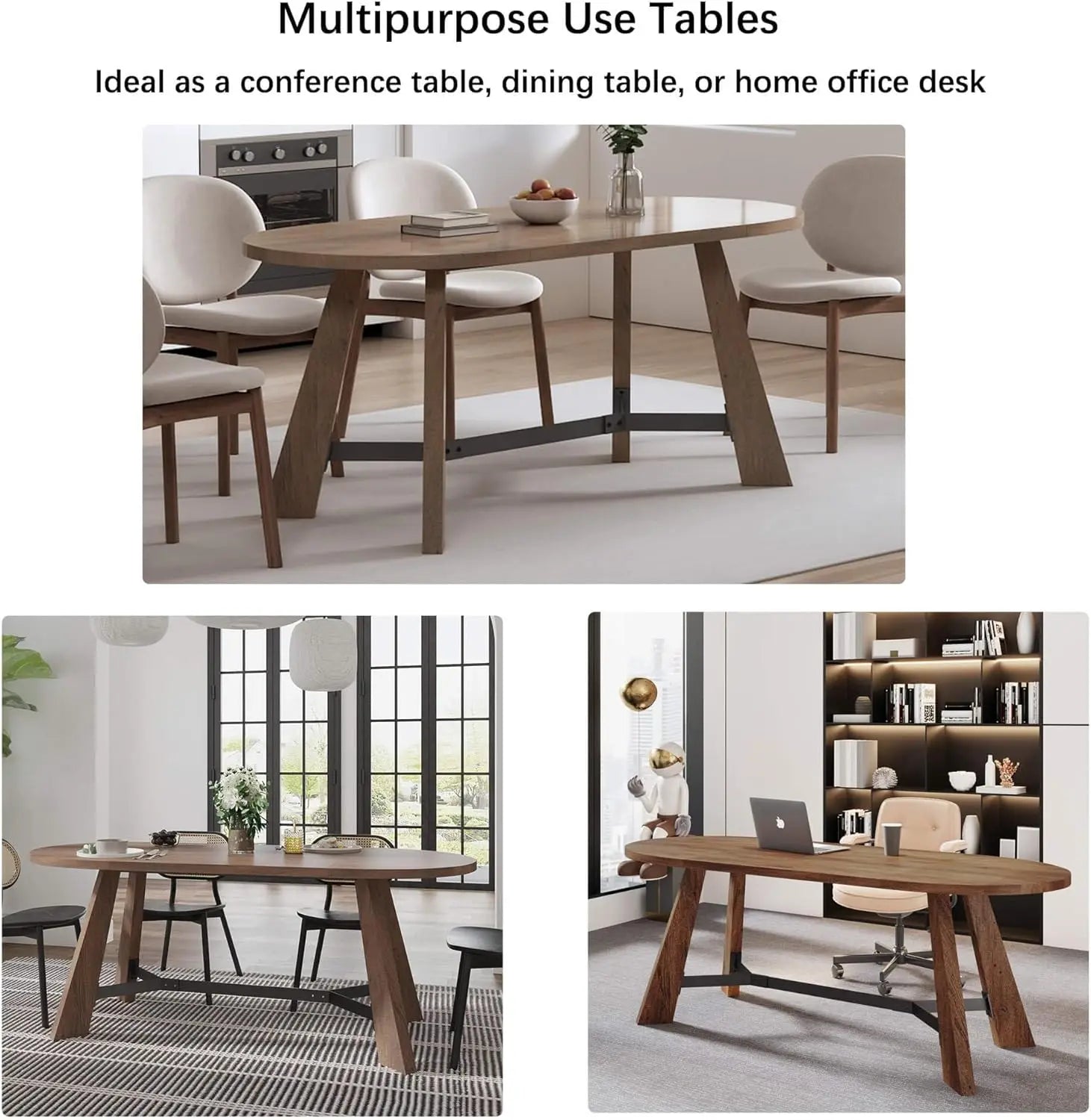 70.86in Rustic Oval Dining Table for 6-8 Person Farmhouse Wood Kitchen Table with Sturdy Tapered Legs for Gathering Meeting Home