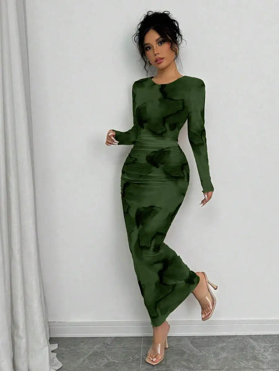 Elenzga Elegant Gradient Long Sleeve Slim Fit Women's Dress Fall Cloth For Women