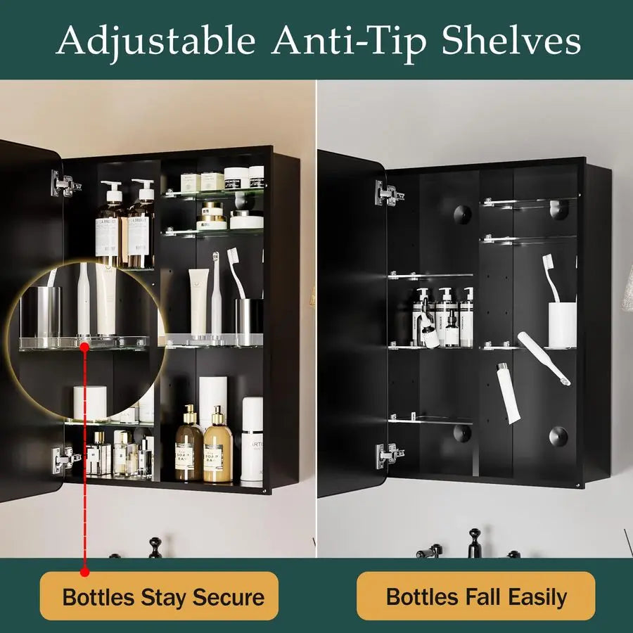 Medicine Cabinets for Bathroom with Mirror 20 x 30 inch Large Surface Wall Mount Mirrored Vanity Chest with Storage Matte Black