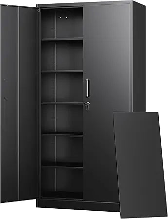 Tall Steel Storage Cabinets with Lockable Doors and Adjustable Shelves for Home and Garage Use