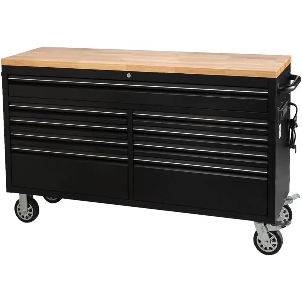 61 Rolling Tool Chest with 9 Drawers, Lockable Metal Cabinet for Workshops and Garages, Black