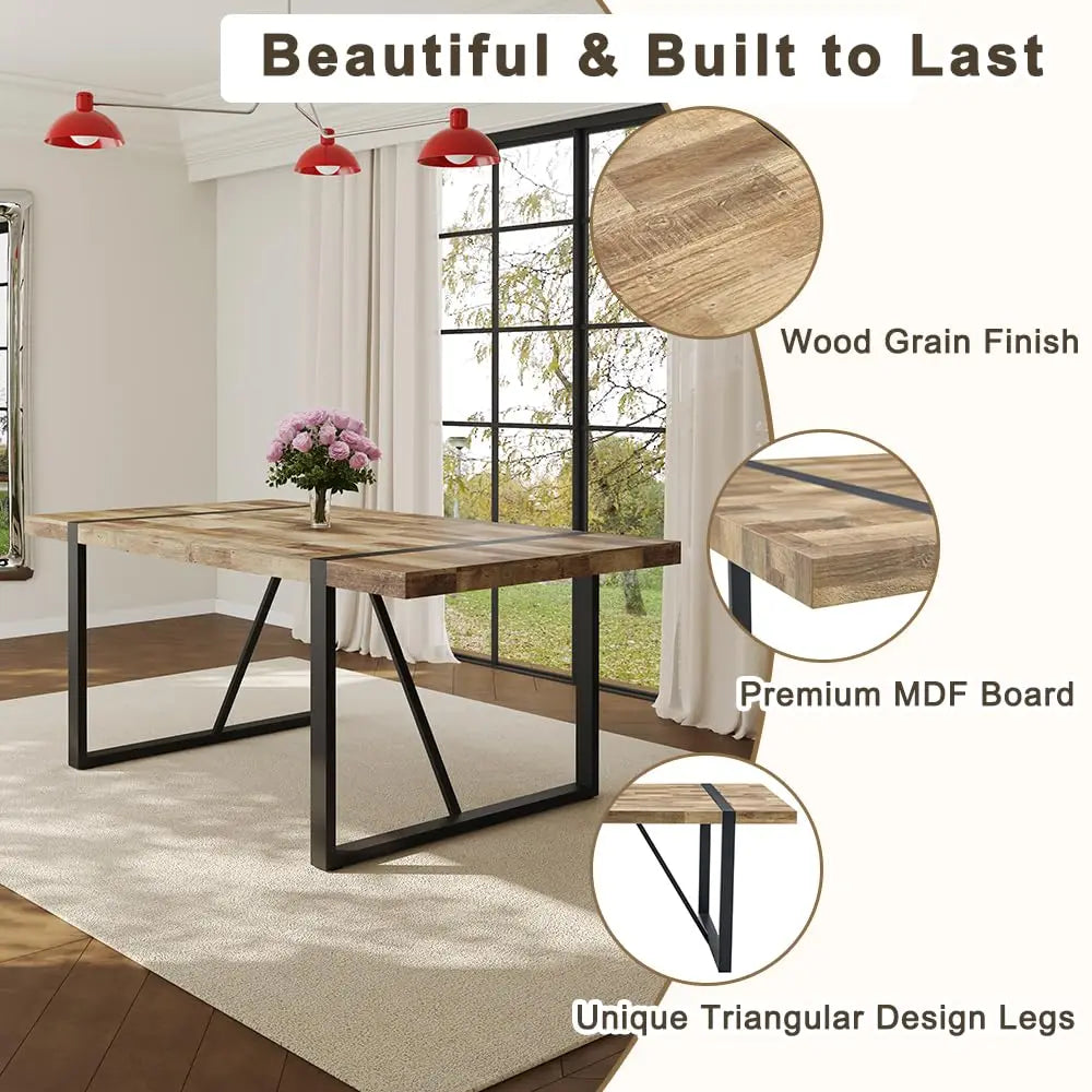 Wood Dining Table Set for 6, 71" Large Rectangular Kitchen & Dining Room Table with 6 Suede Upholstered Chairs,, Customized