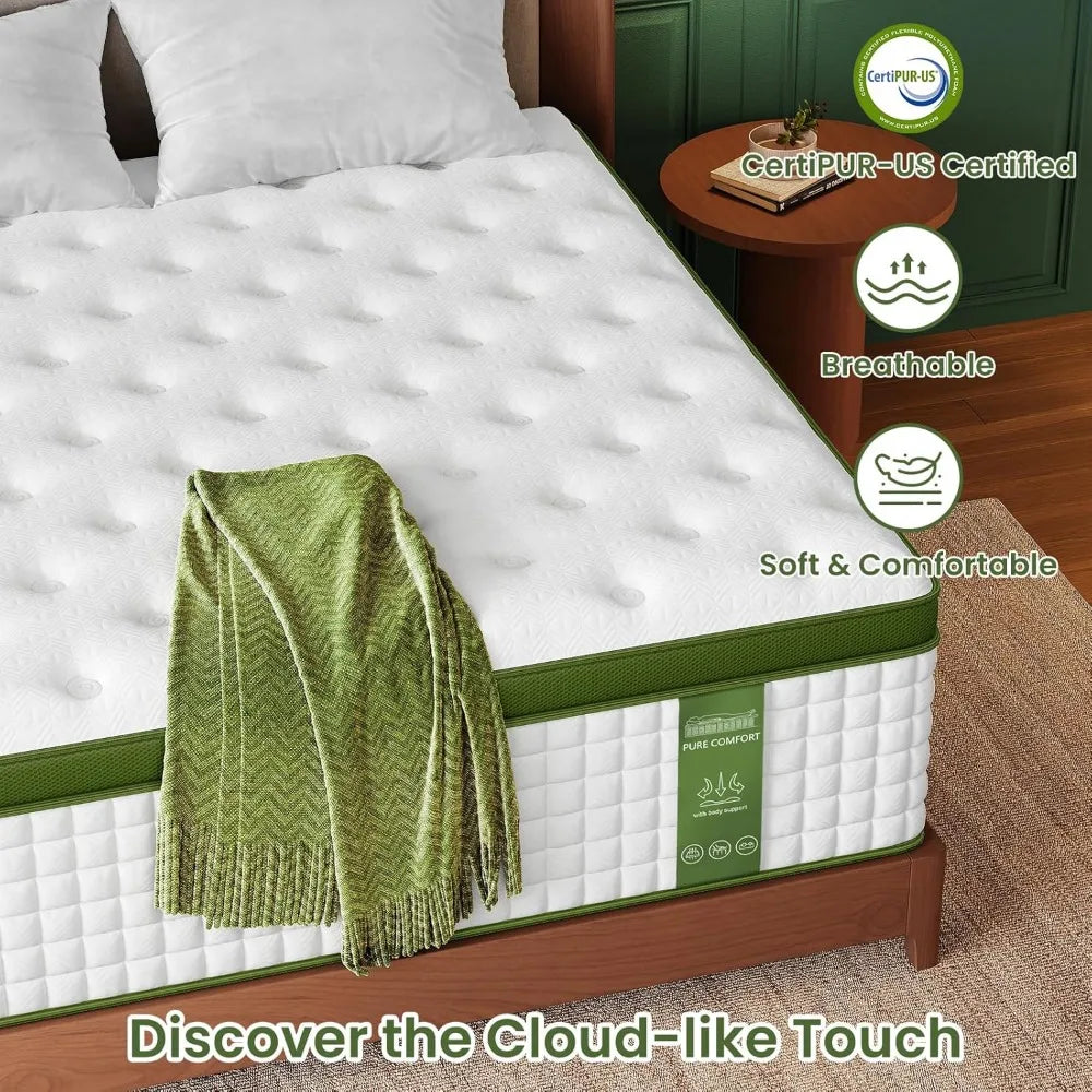 BedStory Mattress for Side Sleepers & Couples,14 Inch Cooling Gel Hybrid Bed Extra Lumbar & Shoulder Support CertiPUR-US w
