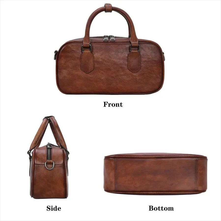 Leather Crossbody bags for Women, Top Handle Purses, Barrel Satchel Handbags with Adjustable Shoulder Strap