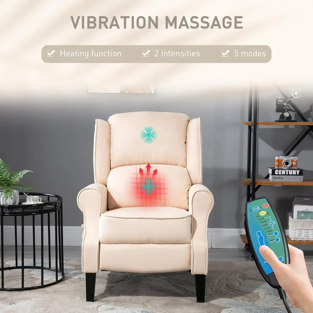 HOMCOM Vibration Massage Recliner Chair for Living Room with Heat, Wingback Single Sofa, Modern Suede Fabric Push Back Reclining