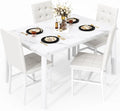 Dining Table Set for 4, Faux Marble Kitchen Table with 4 Leather Chairs, Modern White Dinette Set for Small Spaces