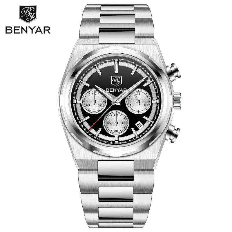 BENYAR New Quartz Automatic Date Chronograph Luminous Life Waterproof Luxury Men watch 40mm Dial Stainless Steel Strap Man watch