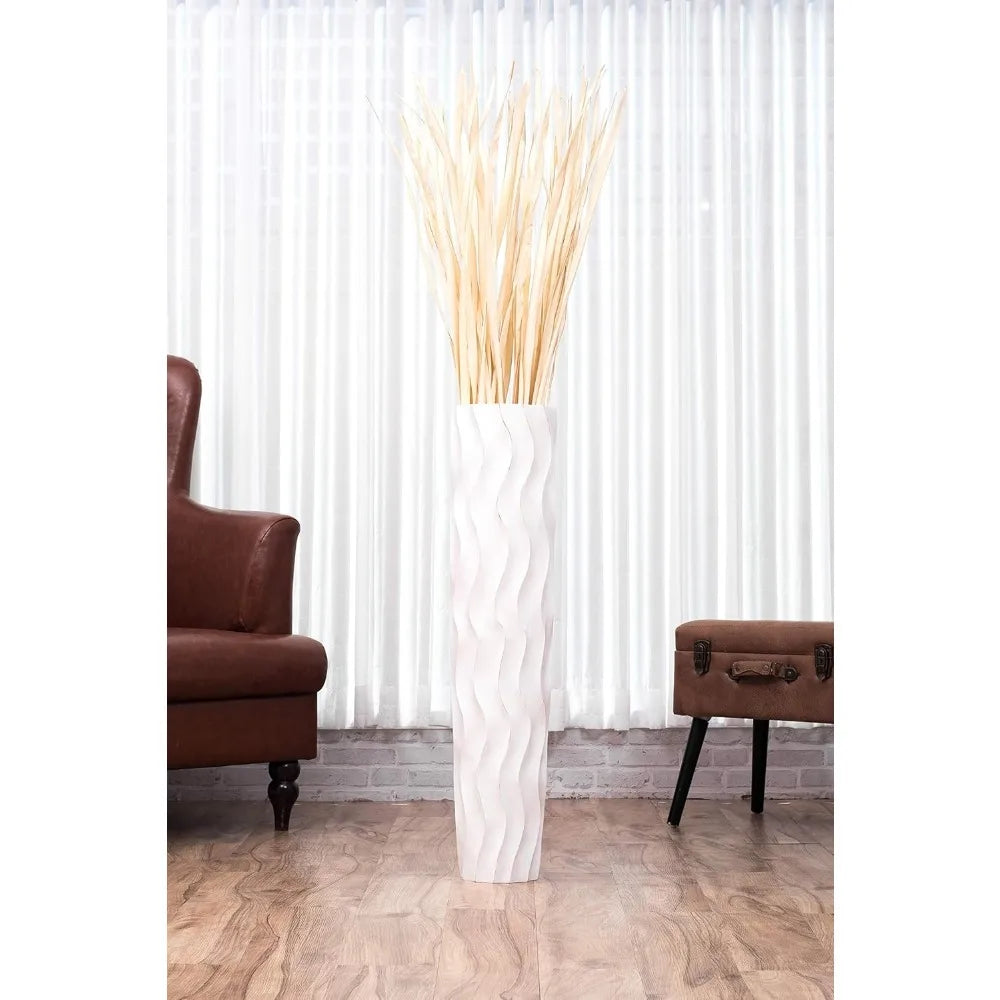 Rustic Wooden Floor Vase - 36 Tall Decorative Plant Holder for Artificial Flowers and Pampas Grass