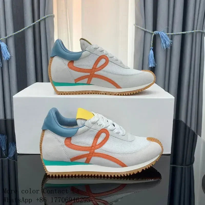 2025 Fashion Men Trainers Shoes Designer Sneaker Flow Runner In Nylon Lace Up A Soft Rubber Upper Honey Rubber Waves Sole