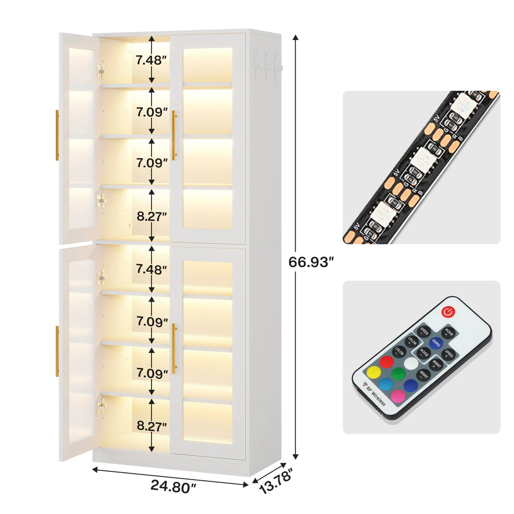 Tribesigns Tall Shoe Cabinet with Acrylic Doors and LED Lights, 8-Tier Entryway Shoe Storage Rack with Adjustable Shelves