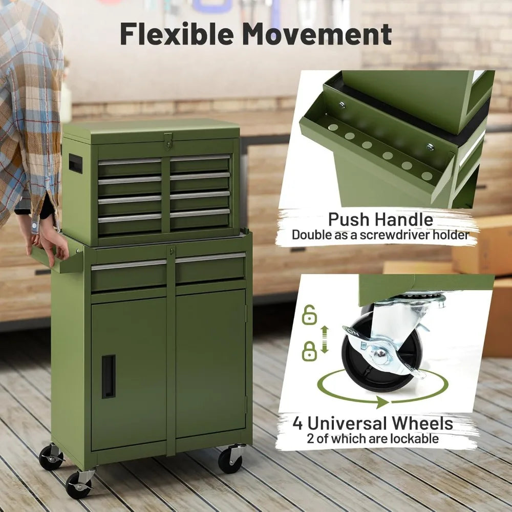 Tool Chest, 5 Drawers Rolling Tool Cabinet with Detachable Top Toolbox, Universal Lockable Wheels, Lock Bar, Protective Liner &