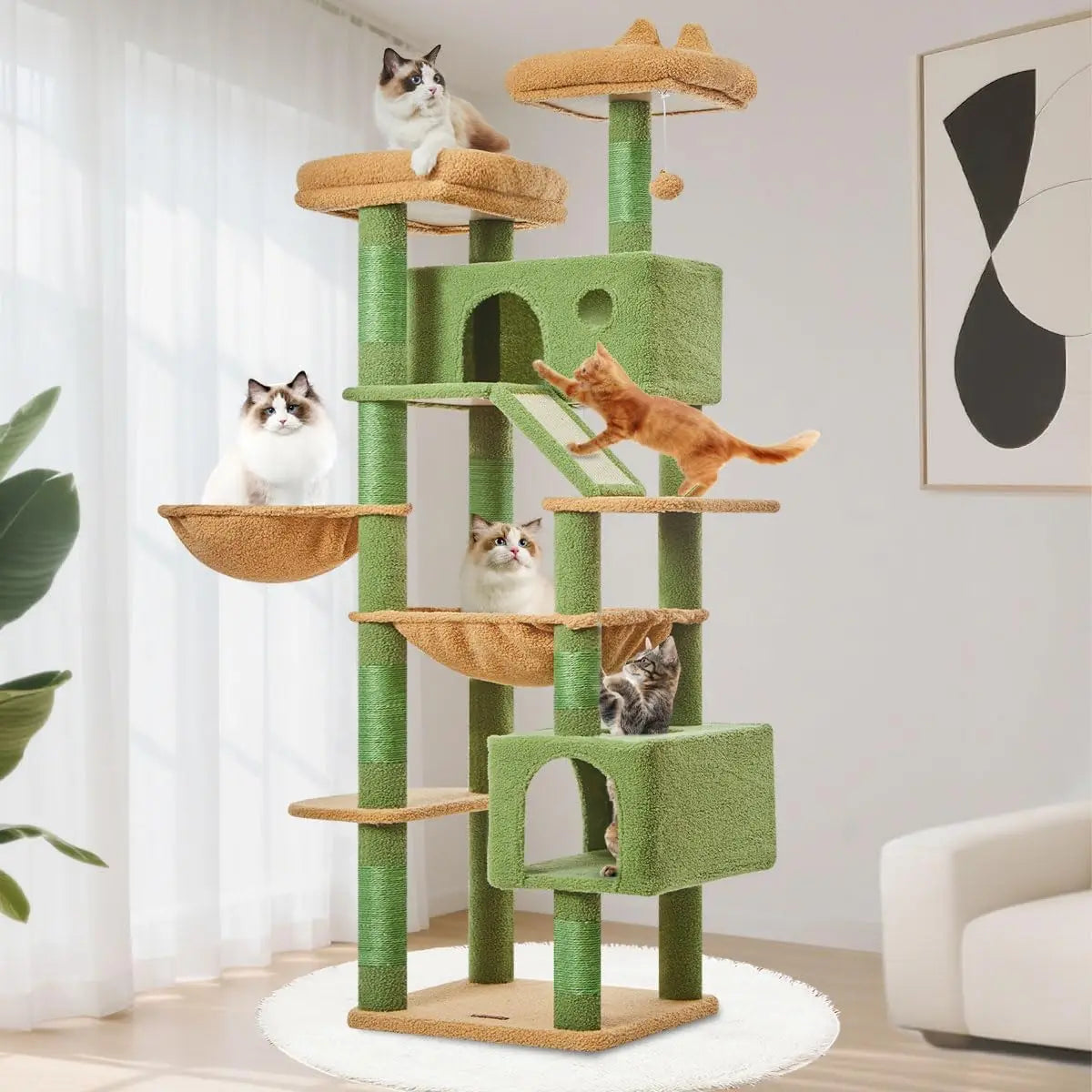 71-Inch Multi-Level Cat Tree with 8 Sisal Posts, Hammock & Condo for Large Indoor Cats