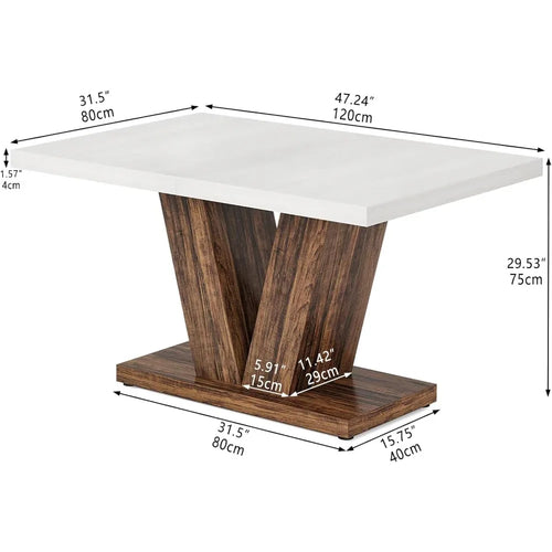 47 Inch Modern Farmhouse Dining Table with Heavy Duty Pedestal Base for 4, Rectangular Wooden Kitchen Table