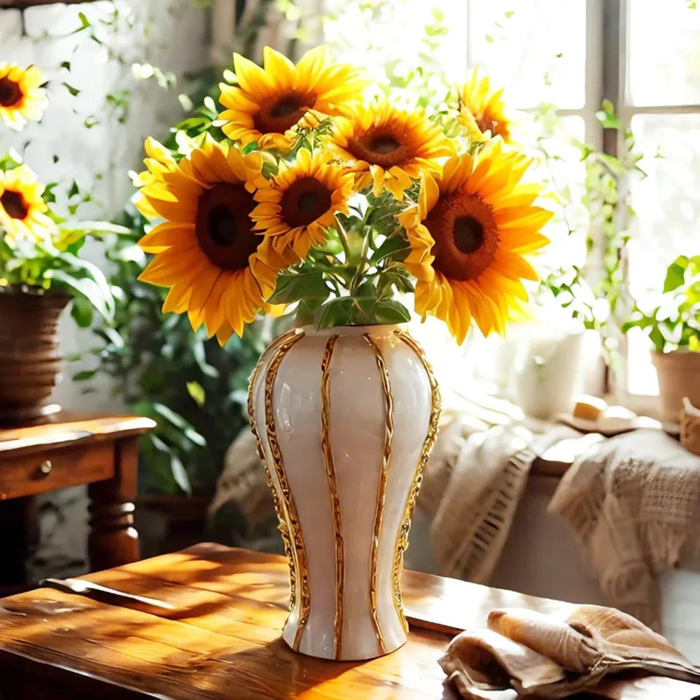 Stylish White and Gold Vases for Elegant Centerpieces, Decorative White Gold Ginger Jars, Large Gold Vases for Kitchen Counterto
