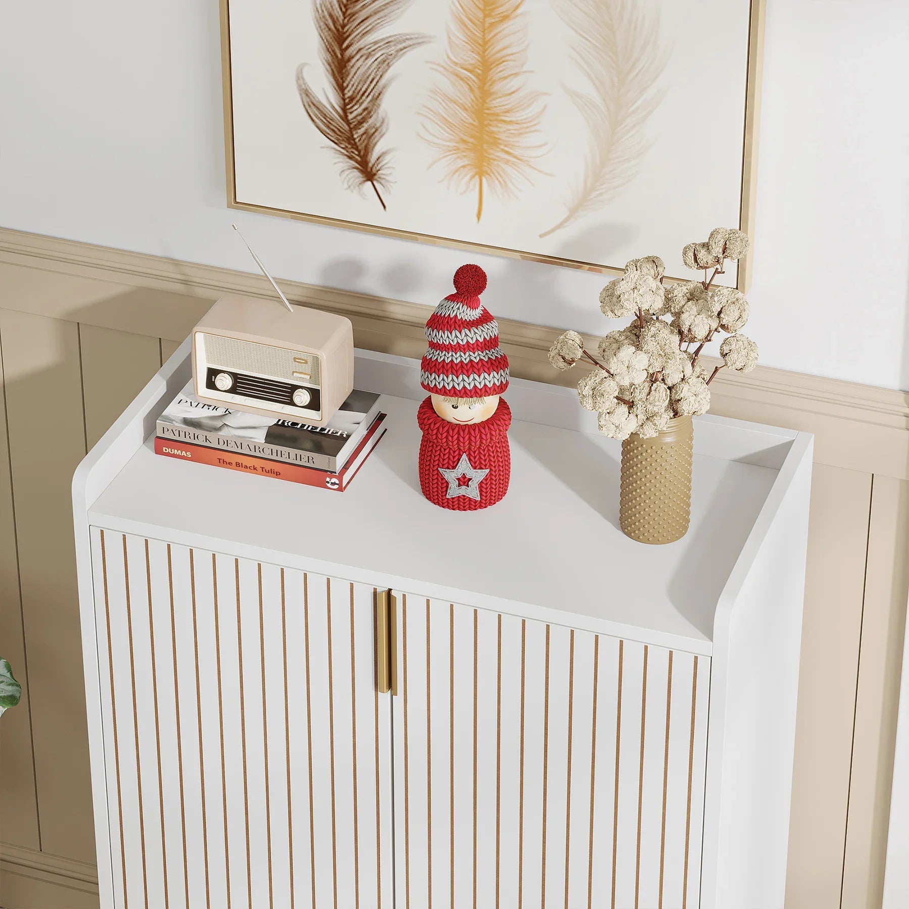 Tribesigns White Shoe Cabinets with Doors, 5-Tier Shoe Rack, Wood Storage Cabinet for Bedroom Hallway Living Room