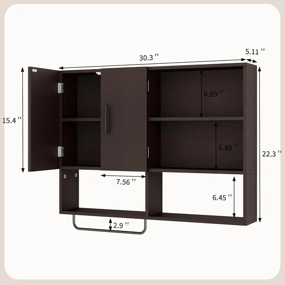 Medicine Cabinet, Wooden Bathroom Wall Cabinet with 2 Doors, Adjustable Shelves & Towel Bar, Over Toilet Storage Cabinet Wall Mo