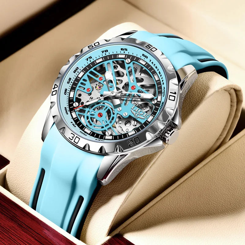LIGE New Watches Mens Skeleton Mechanical Automatic Watch Top Brand Luxury Luminous 30M Waterproof Watch For Men Relojs Hombre