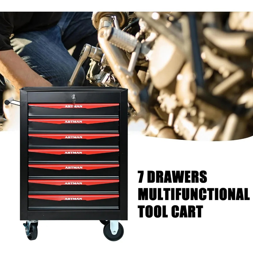 Drawers Tool Cart on Wheels, Multifunctional Rolling Tool Storage Chest, Drawers Rolling Trolley Organizer Tool Box for Warehous