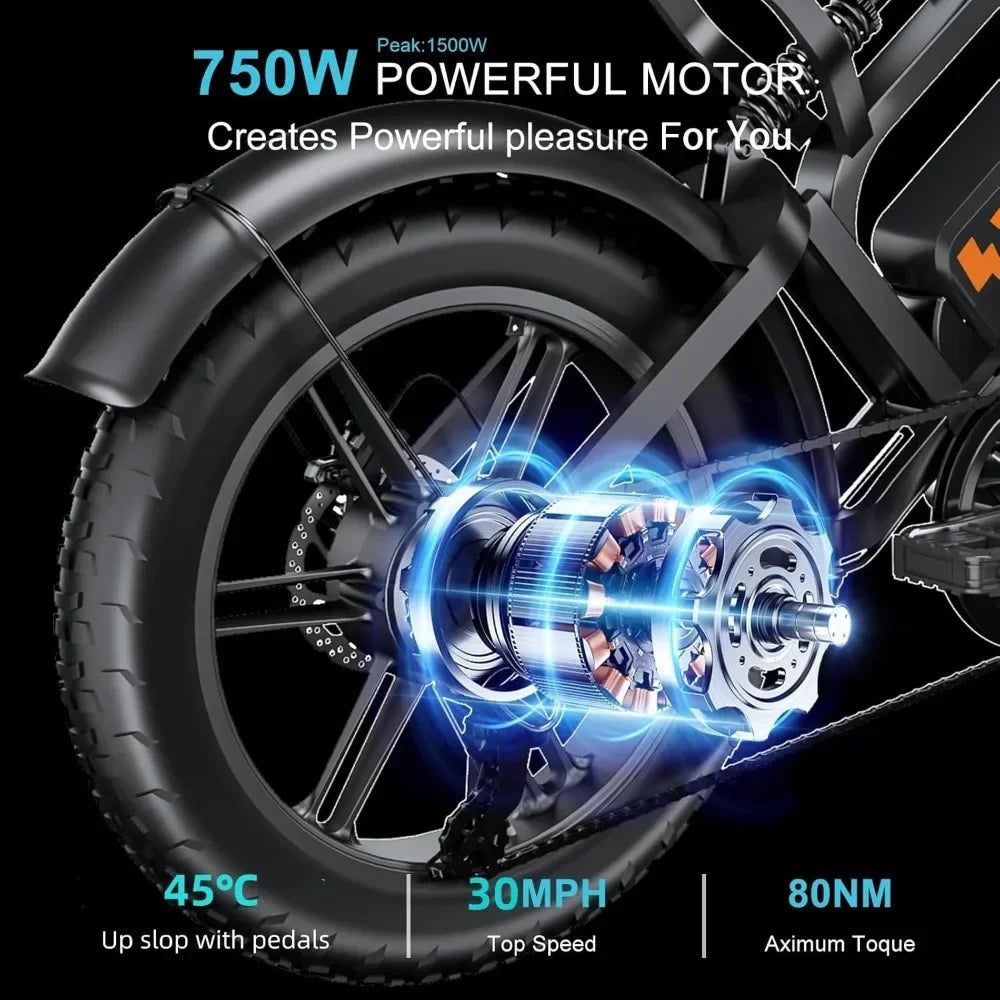 Adult Moped Style Electric Bike 750W/1500W 28mph/30mph/33mph 34-80 Miles PAS Range 48V 15.6ah/18.2ah Battery Ebike