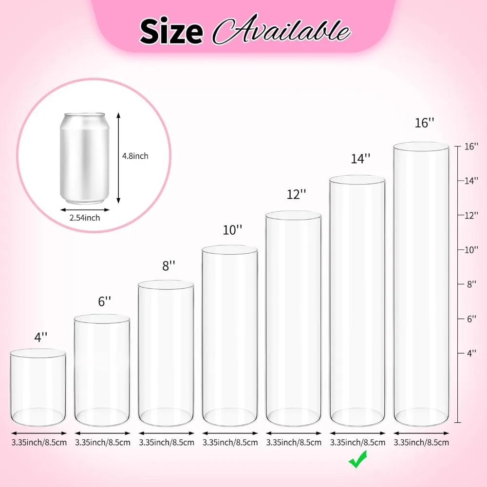 14 Inch Tall Glass Cylinder Vases for Wedding Centerpieces, Flower Arrangements, and Floating Candle Holders