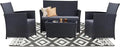 Patio Furniture Set, Outdoor Wicker Conversation Set, Rattan Sectional Sofa Couch with Glass Coffee Table & Thick Cushion