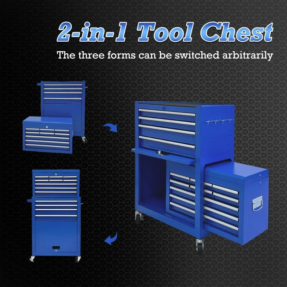 13Drawer Tool Chest,Toolbox with Wheels,Rolling Tool Cabinets with Drawers,Top Detachable Tool Chest.Hooks Handles.Customized