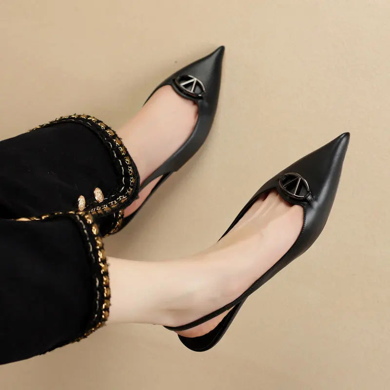 Sharp pointed sandals for women with low heels, summer 2025 new style sharp pointed shoes, fashionable cat heels