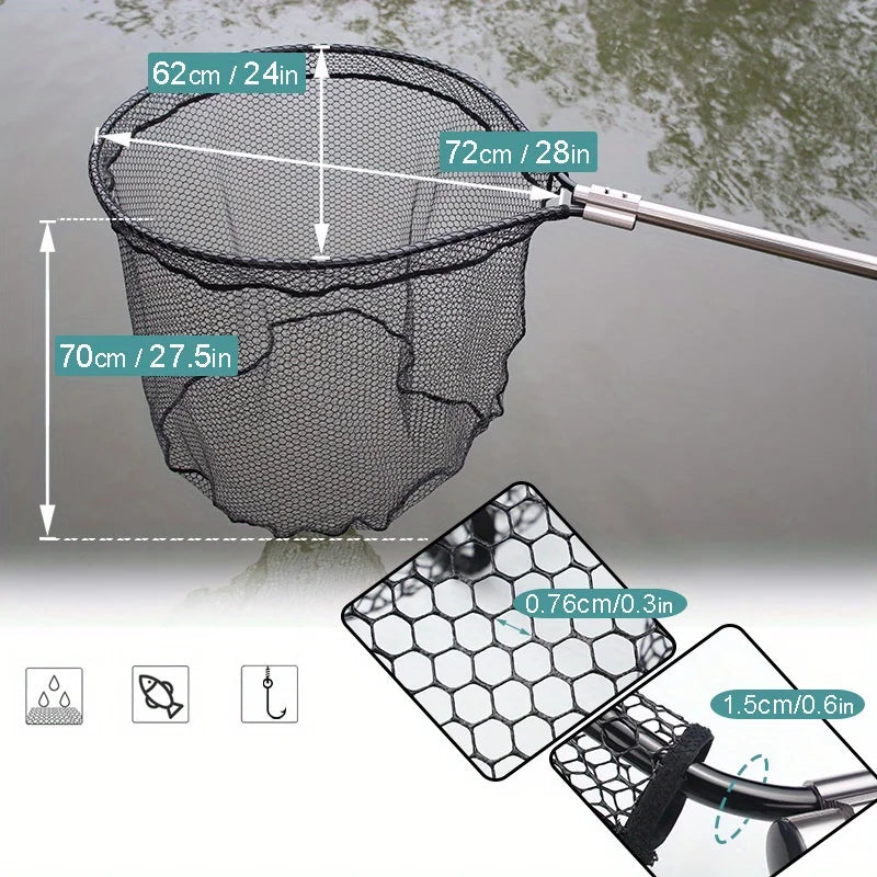 Ackibbik 1pc Large Rubber Fishing Net with Telescoping Handle Kayak with Bag Extend 70 to 94 Inch Net Depth 27.5 Inch