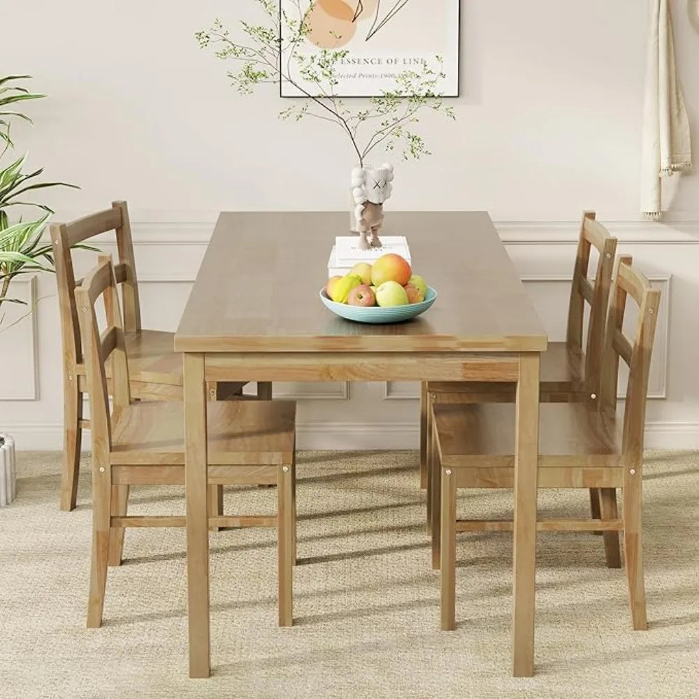 43.3 inch Solid Wood Indoor Modern Rectangular Dining Table Set for 4,Table and 4Solid Wood Dining Chairs for Kitchen,Customized
