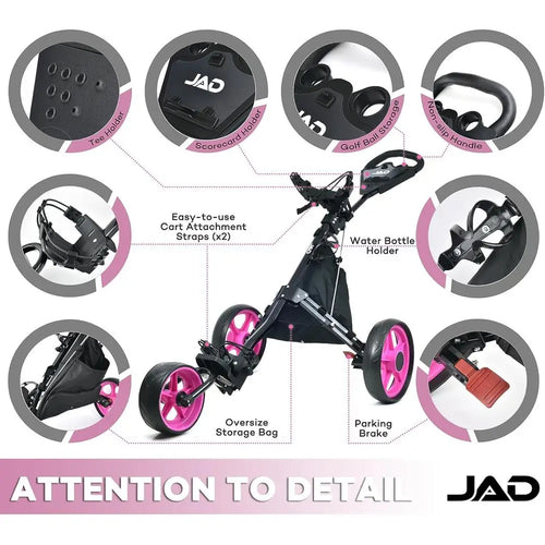 3-Wheel Lightweight Deluxe Women's Golf Push Cart, Easy Fold & Collapsible for Convenient Golfing