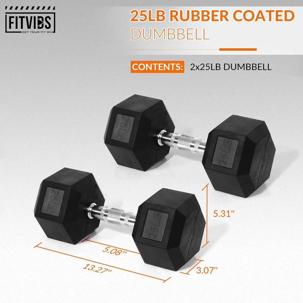 Hex Rubber Coated Dumbbells for Home Gym Exercises - Pair of 25 lb Hand Weights, Versatile Fitness Equipment