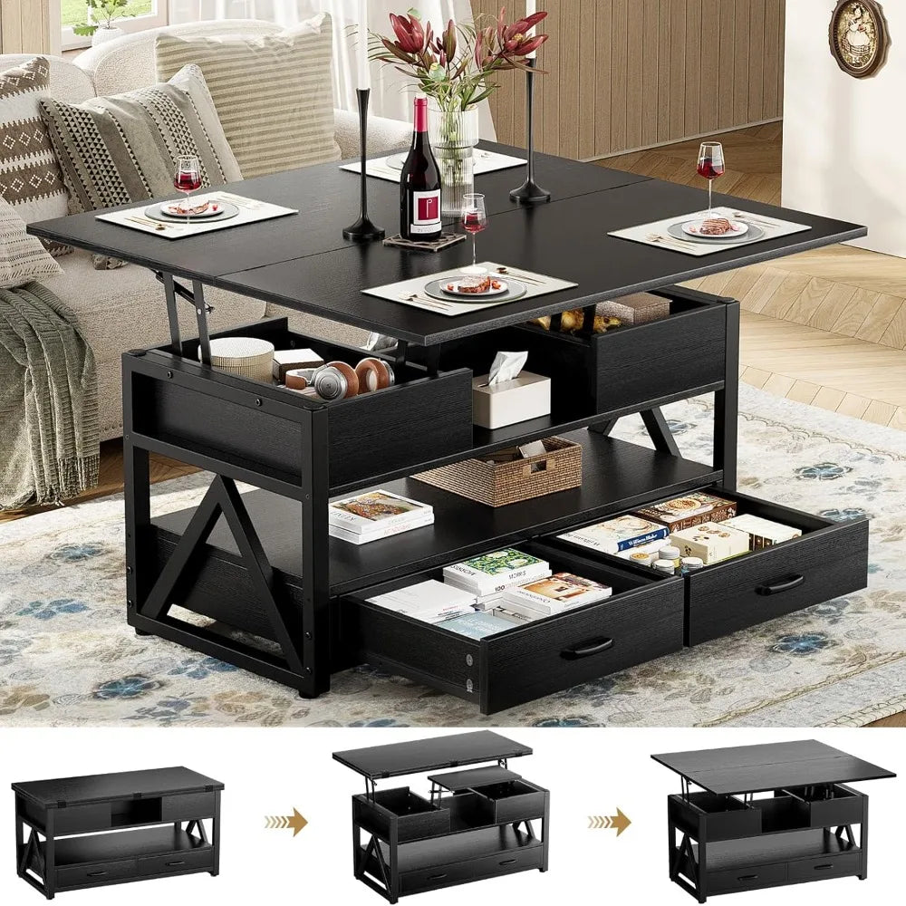 Customized.40" Lift Top Coffee Table,4 in 1 Multi-Function Lift Coffee Tables with Storage Drawers and Hidden Compartmen,Farmhou