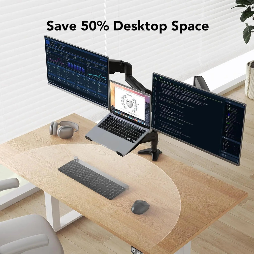 Dual Monitor and Laptop Mount for 32" Screen, Adjustable Arm with Tilt Swivel Rotation, VESA Bracket 75/100mm