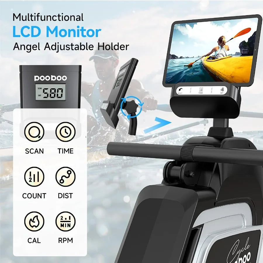 Magnetic Rowing Machine with 360 LB Weight Capacity for Home Workouts Folding Design with Integrated Strength Training Features