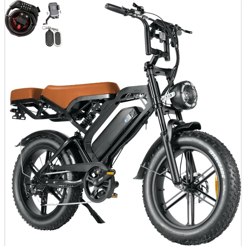 Adult Moped Style Electric Bike 750W/1500W 28mph/30mph/33mph 34-80 Miles PAS Range 48V 15.6ah/18.2ah Battery Ebike