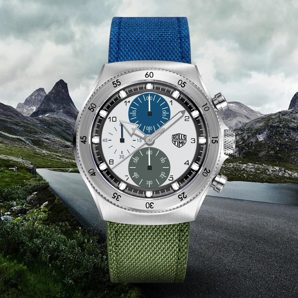 RollsTimi 2025 New Luxury Quartz Watch For Men Sports Two-color nylon Waterproof Chronograph Japan Movt Luminous Wristwatch Men