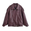 Autumn Faux Leather Jacket For Women Casual Solid Long Sleeve Zipper Pu Leather Coats New Fashion Female Streetwear