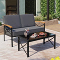 2 Pcs Patio Conversation Set with Coffee Table,Metal Outdoor Patio Furniture Set with Washable Thick Cushions,Loveseat, Patio Se