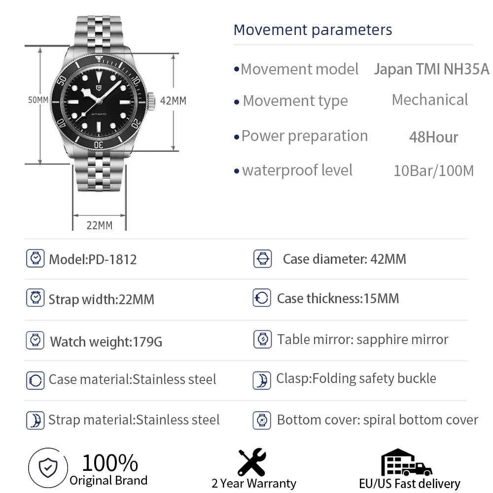 2025 New PAGANI DESIGN BB58 Men's Mechanical Watches Luxury Automatic Wristwatch Stainless Steel Waterproof Clock Reloj Hombre