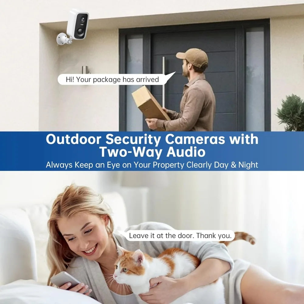 2k security cameras wireless outdoor 2 pack - cameras for home security battery powered security camera, 2.4g wifi surveillance