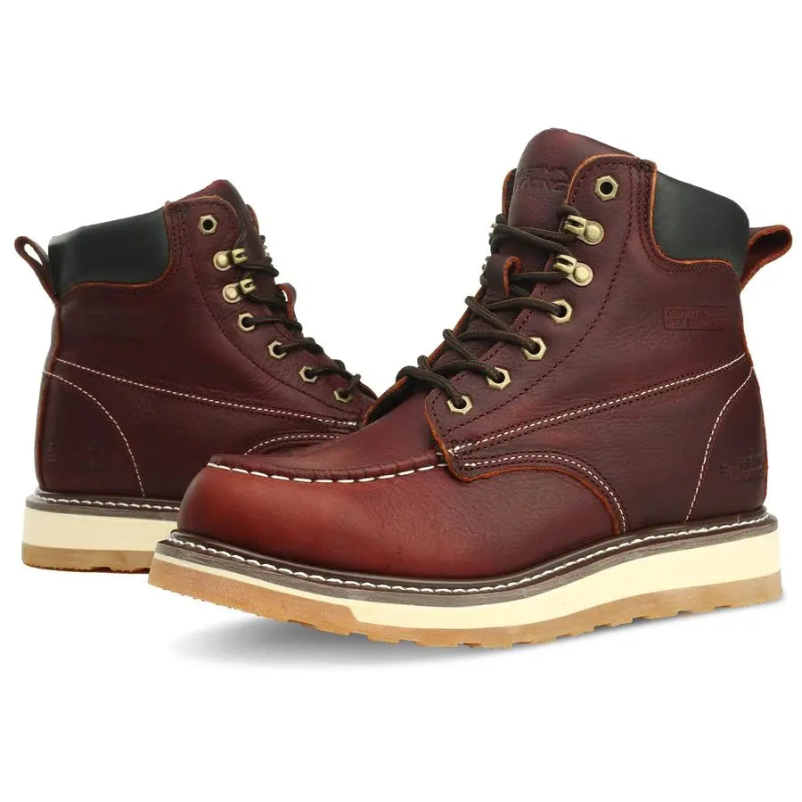 Toe Work Boots for Men Waterproof Soft Steel Toe Comfortable Full Grain Leather Non Slip Wedge Outsole Construction 6 Workboots