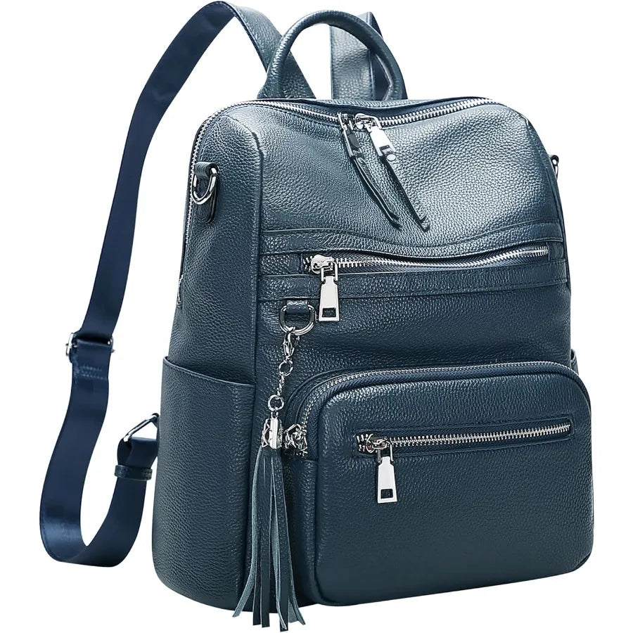 ALTOSY Genuine Leather Backpack Purse for Women Large Shoulder Bag With Laptop Compartment Multiple Pockets S106 Indigo Blue