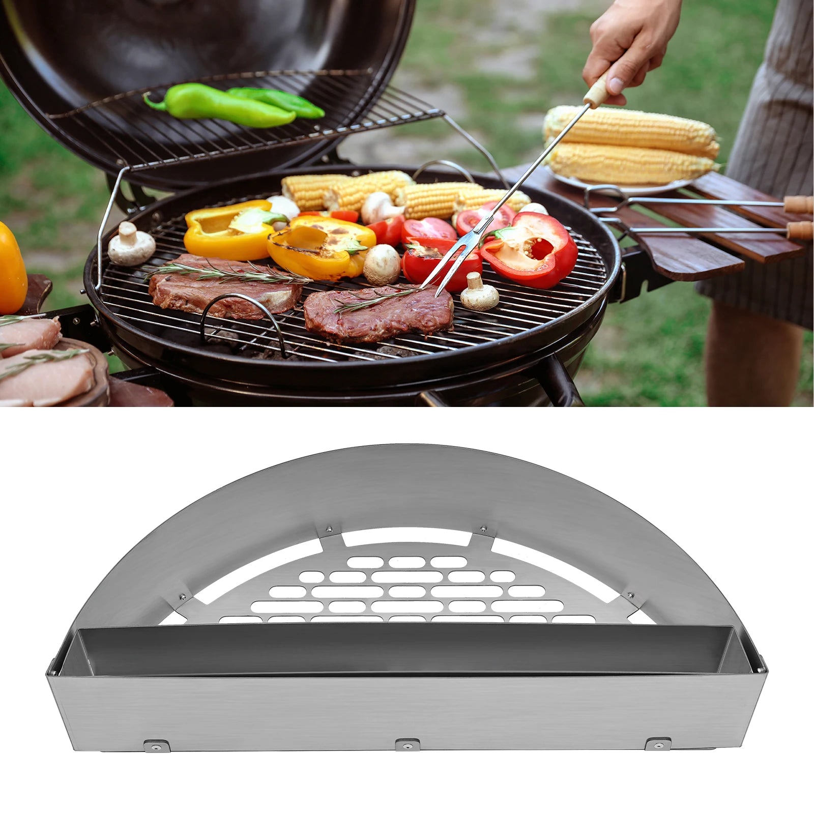 Stainless Steel Grill Baskets Slow Sear Barbecue Basket Charcoal Briquet Holder Large Capacity Charcoal Basket with Water Pan