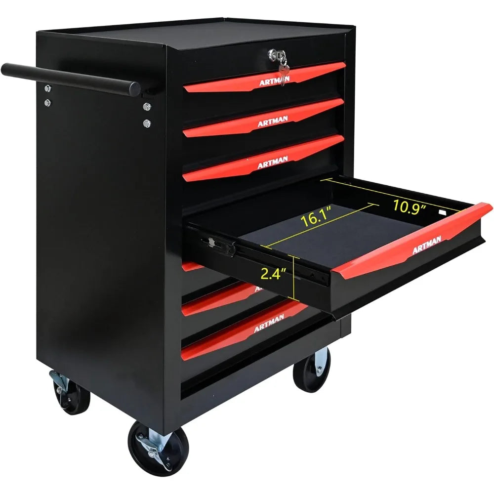 Drawers Tool Cart on Wheels, Multifunctional Rolling Tool Storage Chest, Drawers Rolling Trolley Organizer Tool Box for Warehous