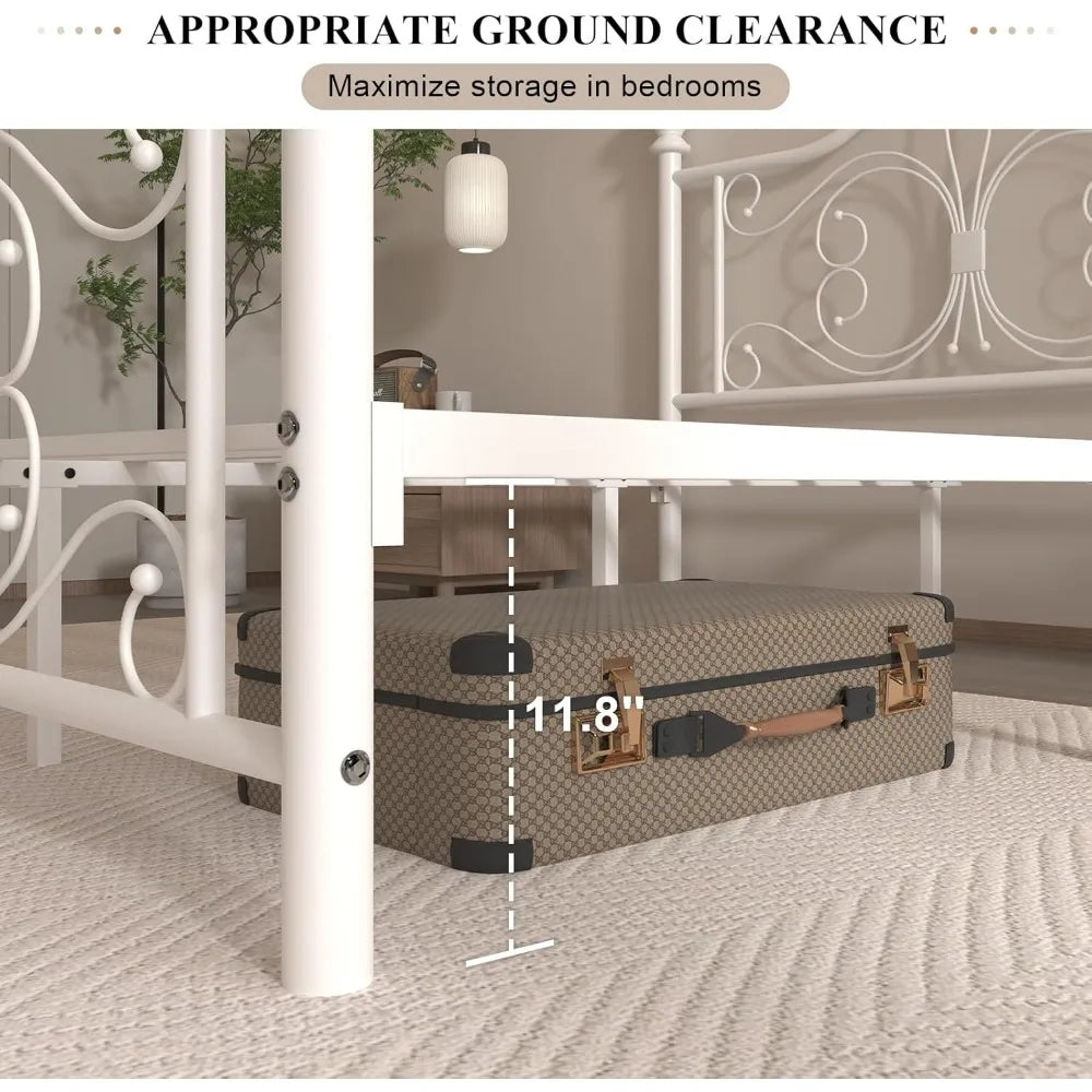 Full Size Bed Frame，Metal Platform Bed Frame with Headboard, Butterfly Pattern Design Headboard & Footboard, Strong Metal Slat S