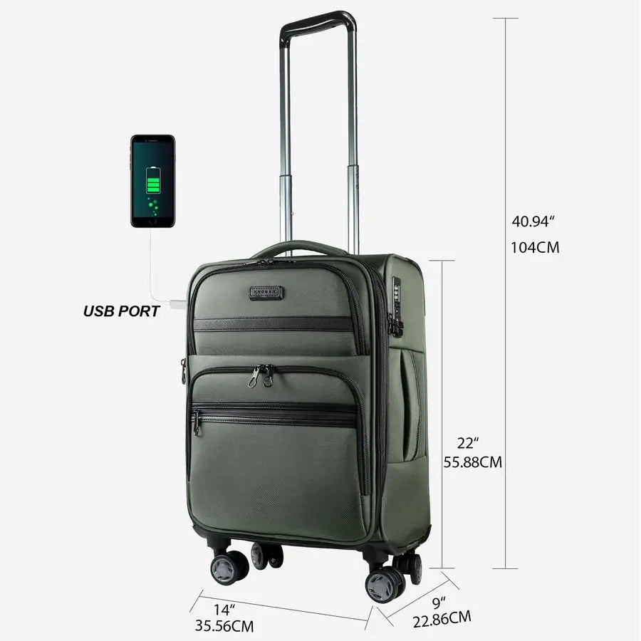 Expandable Carry On Luggage with Front Business Pockets20 Inch Suitcases with Spinner Wheels amp Builtin TSA Lock, Durable Suitc