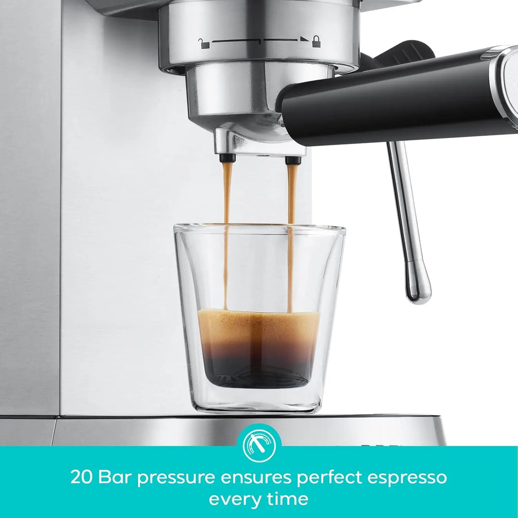 CM5418 20 Bar Espresso Machine, Compact Stainless Steel Coffee Maker with Steam Frother & 34oz Water Tank, Silver